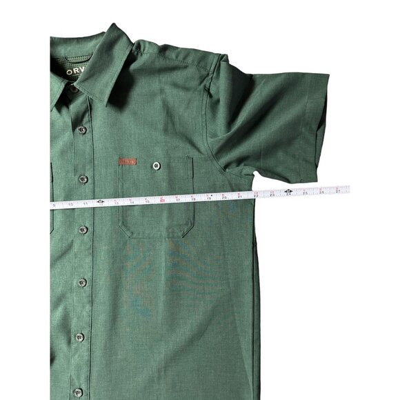 Orvis Mens Medium Short Sleeve Tech Shirt Hunter Green Leather Tab Pocket Vented - Picture 4 of 7